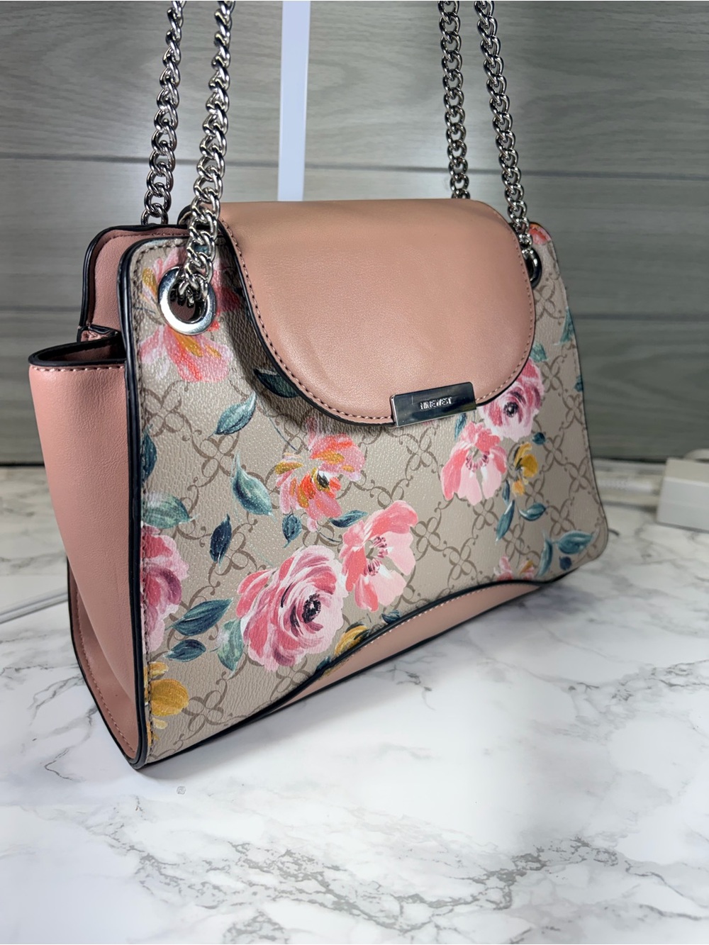 Nine West Pink Floral Chain-Handle Shoulder Bag